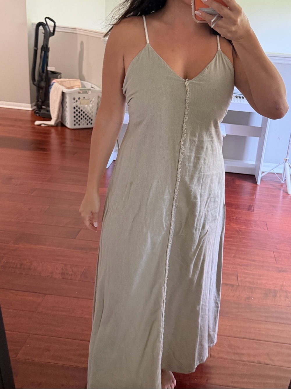Zara Sage Green Spaghetti-Strap Maxi Dress